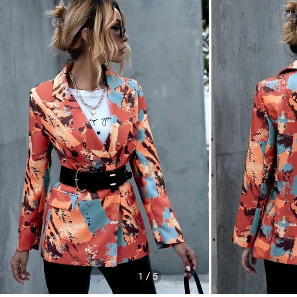Shein abstract print collar blazer - Picture 1 of 10